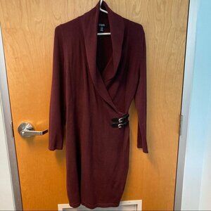 CHAPS Sz L Faux Wrap With Buckle Details  Knit Dress